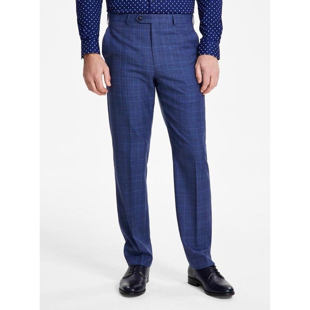$190 BRAND NEW MICHAEL KORS Mens 42x32 Blue Plaid Stretch Dress Pants/Slacks